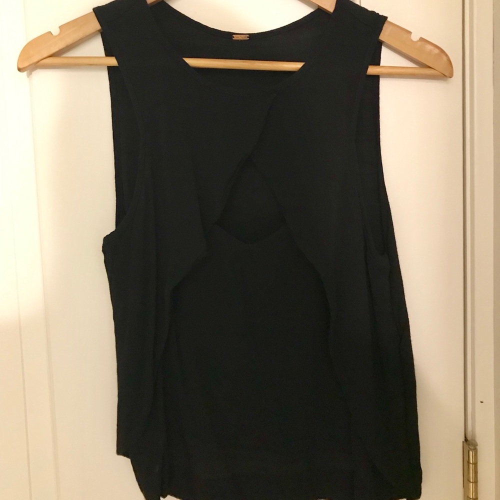 Free People black Rayon layered top